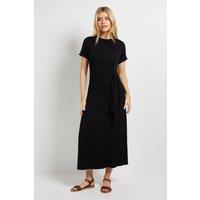 Dorothy Perkins Women's Tie Detail Short Sleeve Jersey Midi Dress in Black | Size: 18