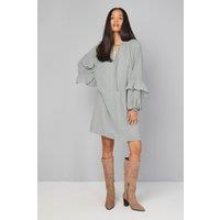 Wallis Women's Dobby Ruffle Sleeve Shift Dress in Turquoise | Size: 14