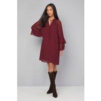Wallis Women's Dobby Ruffle Sleeve Shift Dress in Wine | Size: 14