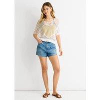 Gini London Women's White Fish Net Heart Pattern Crochet Top | Size: Medium/Large