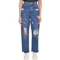 Smart Living Women's Casual Style High-Waisted Torn Hem Rip Mom Jeans in Dark Blue | Size: 18