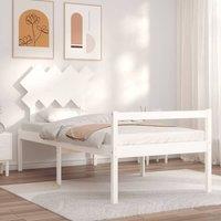 Berkfield Home Bed Frame with Headboard White Single Solid Wood