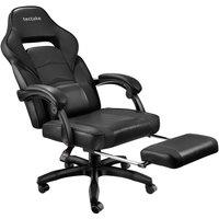 tectake Gaming Chair Comodo - Ergonomic Shape, Footrest, Adjustable Backrest in Black