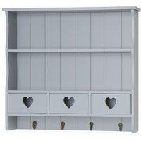 Melody Maison Large Grey Wall Shelf With Heart Drawer Storage