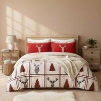 Snug City Ultra Soft Teddy Duvet Cover Set Stag Christmas Cozy Fleece Bedding in Cream | Size: King