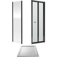 Balterley Ruwa Square Bi-Fold & 4mm Glass 700x700mm Tray Door Side Panel Black