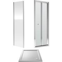 Balterley Ruwa Square Bi-Fold & 4mm Glass 760x760mm Tray Door Side Panel Chrome in Silver