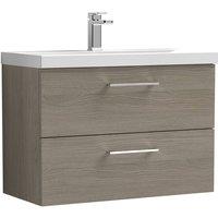 Balterley Wall Hung 2 Soft Close Drawer, Bathroom Vanity Unit, Solace Oak, 800mm in Brown