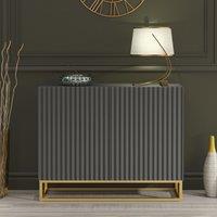 Mex Furniture LTD Dark Grey Fluted Sideboard 100cm Gold Base - Modern Storage Cabinet