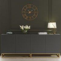 Mex Furniture LTD Set of 2 White Fluted Sideboards 200cm Gold Base - Double Storage Unit in Dark Grey