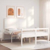 Berkfield Home Bed Frame with Headboard White Small Double Solid Wood