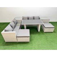 Fimous 8-seater Patio Rectangular Table Sofa Set with 2 Side Tables 2 Stools in Light Grey
