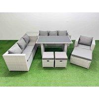 Fimous Patio Garden Furniture Sets with Side Table 3 Stool Light Grey