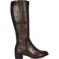 XY London Women's Anne' Knee High Boots with Low Block Heel in Brown | Size: 5