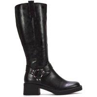 XY London Women's 'Roma' Knee High Biker Mid Block Heel Western Boots in Black | Size: 6