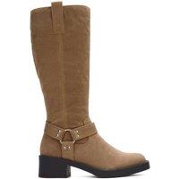 XY London Women's 'Roma' Knee High Biker Mid Block Heel Western Boots in Light Brown | Size: 8
