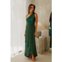 TFNC London Women's Delali One Shoulder Sequin Forest Green Maxi Dress | Size: 14