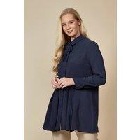HOXTON GAL Women's Oversized Pleated Shirt Tunic with Long Sleeves in Navy | Size: 20-22