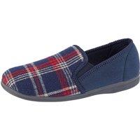 Sleepers Men's Jim Checked Velour Slippers in Navy | Size: 12