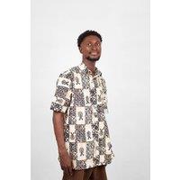 JTAPHRIQUE Men's Men's African Print Short Sleeve Shirt in Cream | Size: 2XL