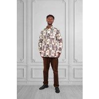JTAPHRIQUE Men's Men's African Print Long Sleeve Shirt in Cream | Size: Medium