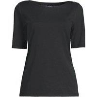 Lands' End Women's Plus Single Knit Supima Boatneck Button Shoulder Tee in Black | Size: 20-22