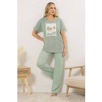 Long Tall Sally Women's Tall 'Palm Beach' Slogan Pyjama Set in Light Green | Size: 22-24
