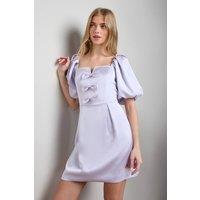 Oasis Women's Satin Bow Front Square Neck Mini Dress in Lilac | Size: 14
