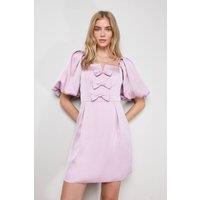 Oasis Women's Satin Bow Front Square Neck Mini Dress in Pink | Size: 8