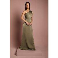 Coast Women's Honoured Drape One Shoulder Satin Maxi Bridesmaid Dress in Olive | Size: 18