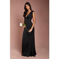 Coast Women's Honoured Petite Satin Back Crepe V Neck Tie Shoulder Maxi Bridesmaid Dress in Black | Size: 10