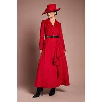 Coast Women's Lisa Tan Occasion Gold Belt Ruffle Detail Longline Coat in Red | Size: 8