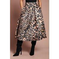 Coast Women's Lisa Tan Leopard Satin Midi Skirt in Animal | Size: 14