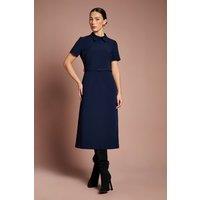 Coast Women's Lisa Tan Belted Full Skirt Crepe Midi Dress in Navy | Size: 8