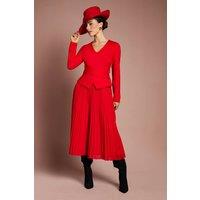 Coast Women's Lisa Tan Long Sleeve Ponte Bodice With Pleated Skirt Midi Dress in Red | Size: 12