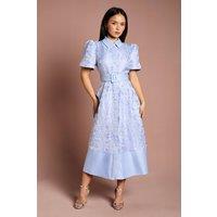 Coast Women's Petite Short Sleeve Shirt Jacquard Midi Dress in Blue | Size: 8