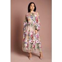 Coast Women's Petite Long Sleeve Embroidered Maxi Dress in Peach | Size: 8