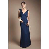 Coast Women's Honoured Satin Back Crepe V Neck Tie Shoulder Maxi Bridesmaid Dress in Navy | Size: 18