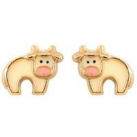 Jewelco London Women's 9ct Gold Enamel Cow Stud Earrings