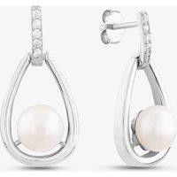 T.H.Baker Women's Sterling Silver Freshwater Pearl Open Teardrop Earrings EOW70096FW