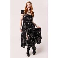 Hell Bunny Women's Grungy Spider & Spider webs Printed Short Sleeves Sweetheart Neckline Maxi Dress in Black | Size: 3XL