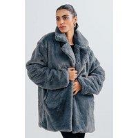Zafosh Women's Faux Fur Relaxed Fit Over coat - Luxurious & Cozy Winter Outerwear in Grey | Size: Small