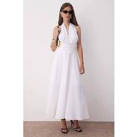 WOVCOR Women's Halter Neck Ruched Waist Midi Dress in White | Size: 12