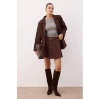 WOVCOR Women's Button-Front A-Line Mini Skirt in Brown | Size: Large