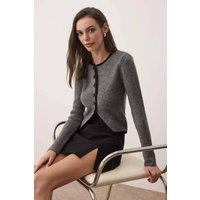 WOVCOR Women's Ribbed Knit Cardigan with Contrast Trim & Hook Closure in Dark Grey | Size: Medium