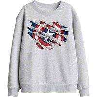 Marvel Captain America Torn Kids Sweatshirt, Athletic Heather in Light Grey | Size: 9-11 Years