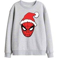 Marvel Spiderman Santa Hat Kids Sweatshirt, Athletic Heather in Light Grey | Size: 9-11 Years