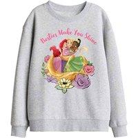 Disney Princess Besties Shine With Ariel, Rapunzel, Tiana Kids Sweat in Light Grey | Size: 9-11 Years