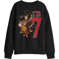 Disney Toy Story Birthday Woody I'M 7 Kids Sweatshirt, Black | Size: 9-11 Years