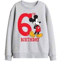 Disney Mickey Mouse 6Th Birthday Shirt Kids Sweat, Athletic Heather in Light Grey | Size: 9-11 Years